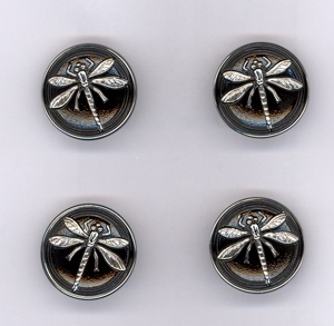 Dragonfly Buttons - Black / Silver - Small Size
