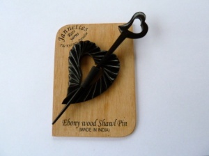 Ebony Ridged Heart  Shawl Pin Set