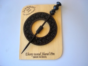 Ebony Wood Circular Flower Shawl Pin Set