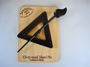 Ebony Wood Triangular Engraved Shawl Pin Set