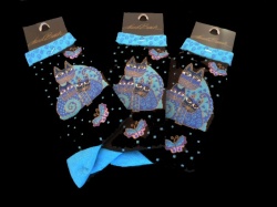 Laurel Burch Indigo Cats Socks - Black Colourway