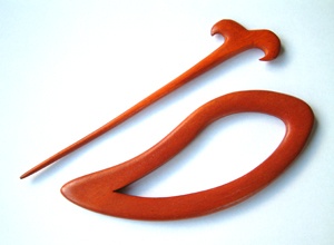 Orange Wood Shawl Pin 2 Piece Set