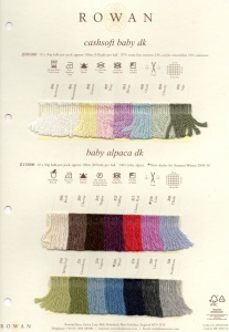 Rowan Classic Cashsoft Baby DK, Baby Alpaca DK, Silk Wool DK and Pure Silk DK Shade Card