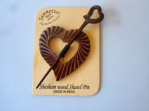 Shesham Wood Heart  Shawl Pin Set - Open Heart Pin