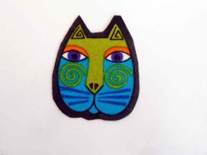 Laurel Burch Turquoise and Green Cat Face Iron on Appliqu