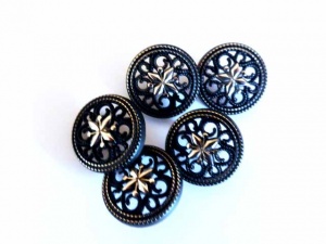 Black Fretwork Buttons with Silver Centre