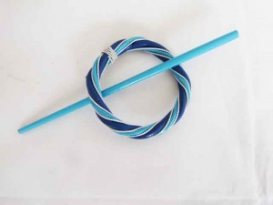 Rattan and Wire Blues Circular Shawl Pin Set