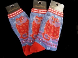 Laurel Burch Crimson Cat Socks - Denim Colourway