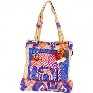 Laurel Burch Folklorica Zigzag Gatos Medium Tote