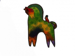 Laurel Burch Green and Orange Mythical Horses Iron  on Appliqué