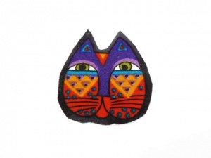 Laurel Burch Purple and Orange Cat Face Iron on Appliqu