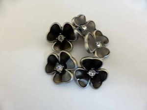Black and Diamante Silver Edged Flower Buttons