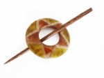 Rattan Olive and Rust Circular Shawl Pin Set